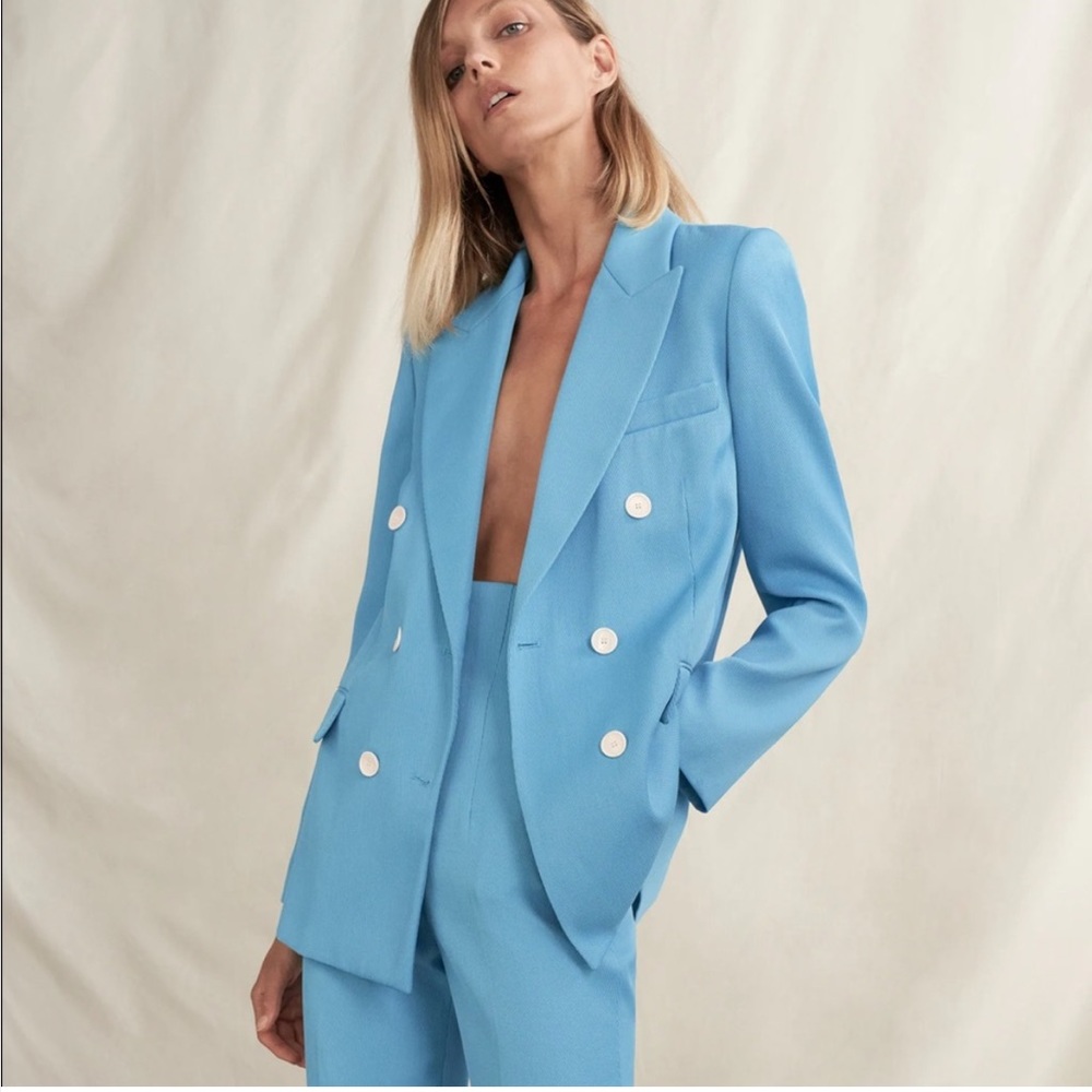 BLUE ZARA TAILORED DOUBLE BREASTED BLAZER & HIGH WAIST PANT-SUIT BOTH MEDIUM